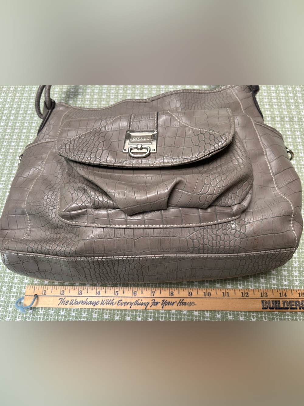 STRADA Croc-Embossed Taupe Shoulder Bag, 2strap. 3inner sections, + 3 outer ones